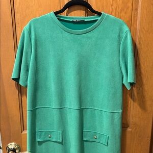 Zara Size L Kelly Green Short Sleeve Dress with Pocket Details